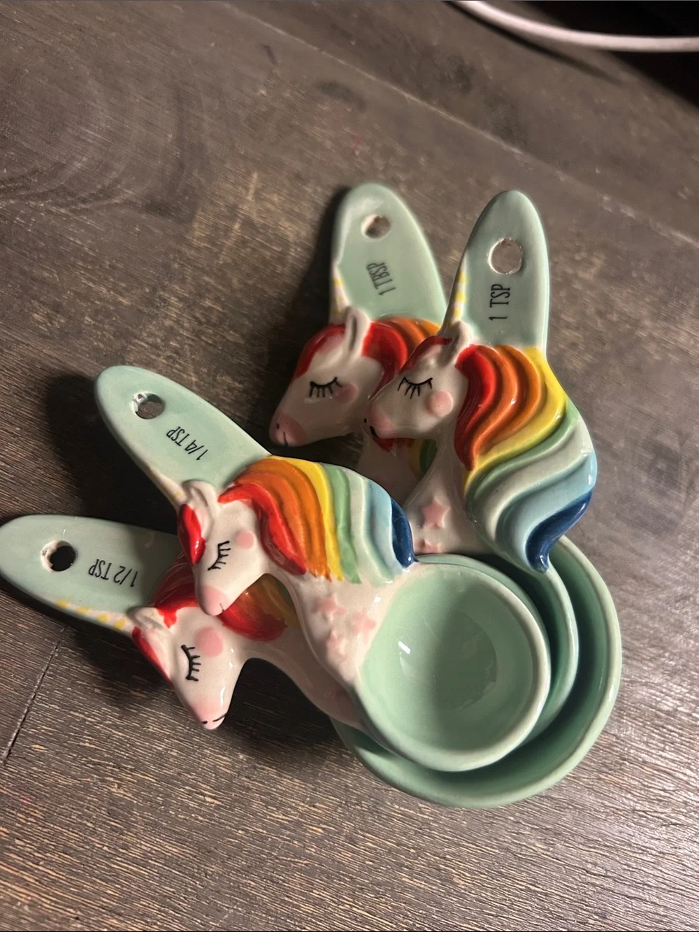 Unicorn Rainbow Ceramic Measuring Spoon Set - Mint & Multicolor‎